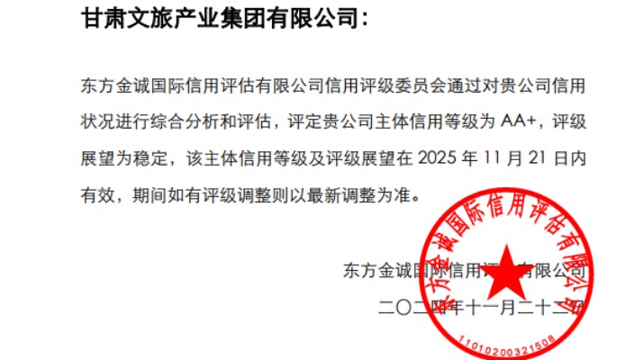 喜報(bào)！甘肅文旅集團(tuán)獲AA+主體信用評(píng)級(jí)